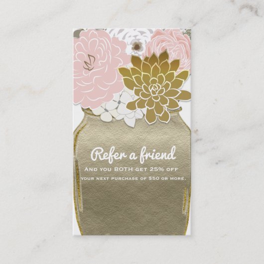 Carte De Référencement Fleurs en pot Mason Rustique Or Rose Parrainer une (Devant)