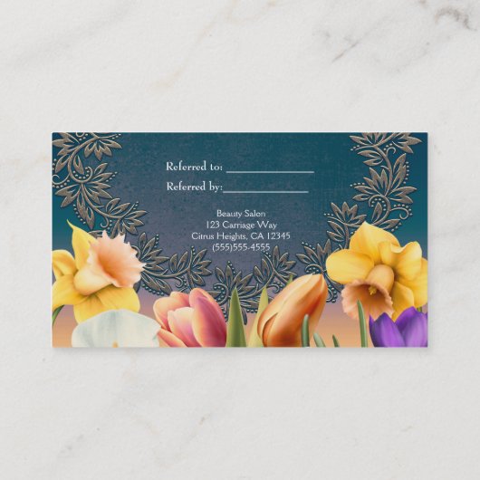 Carte De Référencement Fleurs printanières Cadre floral élégant recommand (Dos)