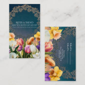 Carte De Référencement Fleurs printanières Cadre floral Élégant Référez u (Devant / Derrière)