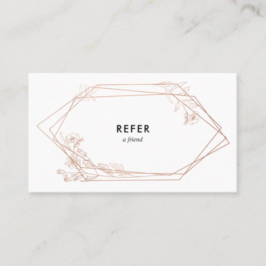 Carte De Référencement Floral géométrique d'or rose (Devant)