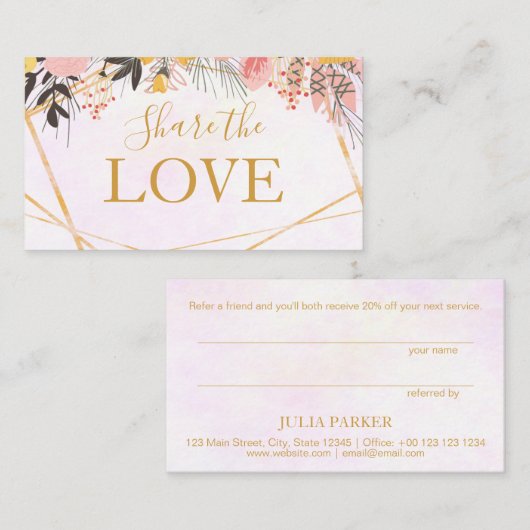 Carte De Référencement Floral rose d'or (Devant / Derrière)