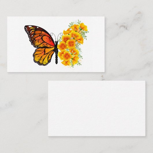 Carte De Référencement Flower Butterfly with Yellow California Poppy (Devant / Derrière)