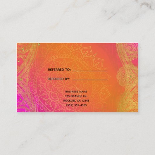 Carte De Référencement Fuchsia Pink Orange & Gold Mandala Référer un ami (Dos)