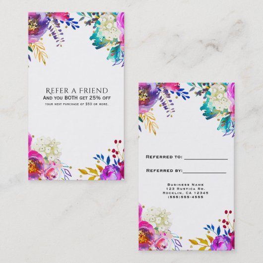 Carte De Référencement Fun Bright Bold Aquarelle Floral recommander un am (Devant / Derrière)