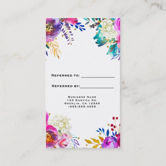 Carte De Référencement Fun Bright Bold Aquarelle Floral recommander un am (Dos)