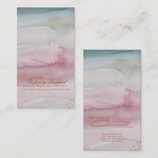 Carte De Référencement Glam Dreamy Aquarelle Or recommander un ami (Devant / Derrière)