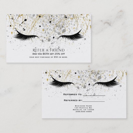 Carte De Référencement Glam moderne Gold Silver Black Lashes Référencez F (Devant / Derrière)