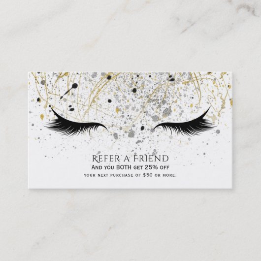 Carte De Référencement Glam moderne Gold Silver Black Lashes Référencez F (Devant)