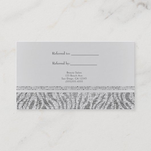 Carte De Référencement Glam Séquins Zèbre Blanc Référer un ami (Dos)