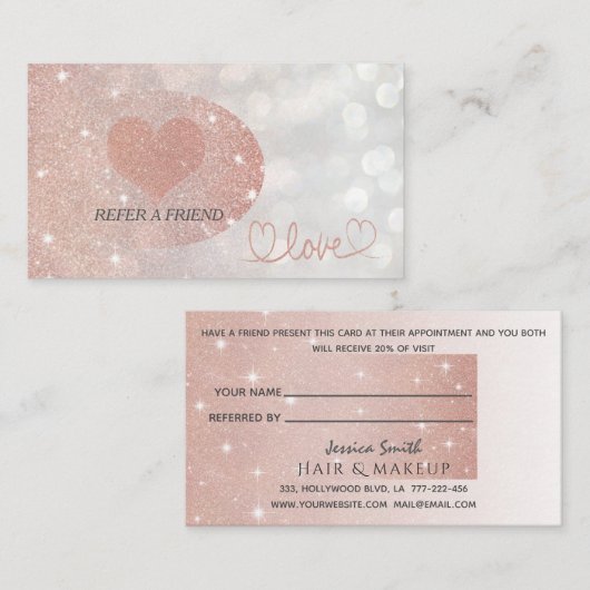 Carte De Référencement Glittery bokeh calligraphie rose or coeur amour (Devant / Derrière)