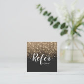 Carte De Référencement Gold And Black Glitter Elegant Refer A Friend  (Debout devant)
