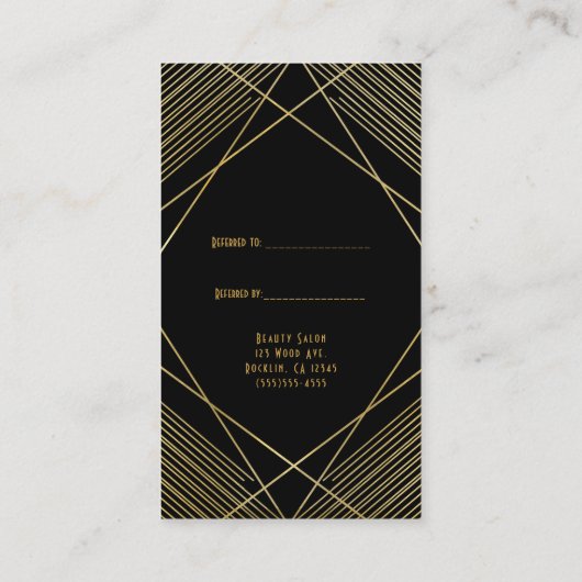 Carte De Référencement Gold Black Elegant Moderne Glam Deco Référer un am (Dos)