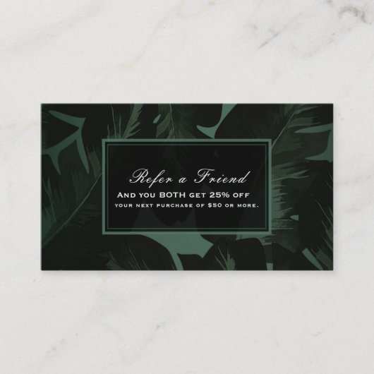 Carte De Référencement Green & Black Chic Feuilles Tropicales Parrainer u (Devant)