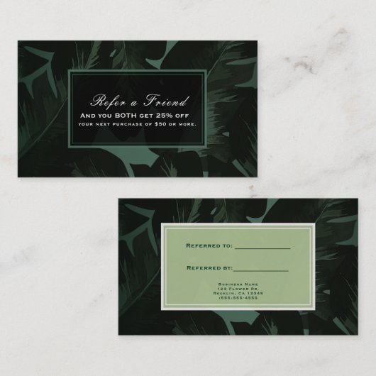 Carte De Référencement Green & Black Chic Tropical Feuilles aiguillent un (Devant / Derrière)