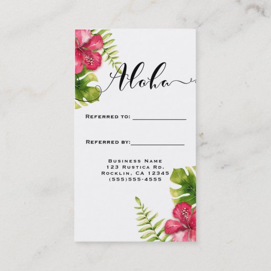 Carte De Référencement Hibiscus Tropical Blanc Feuille Chic Référer un am (Dos)