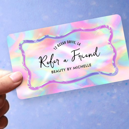 Carte De Référencement Holographic Neon Colors Refer A Friend Girly