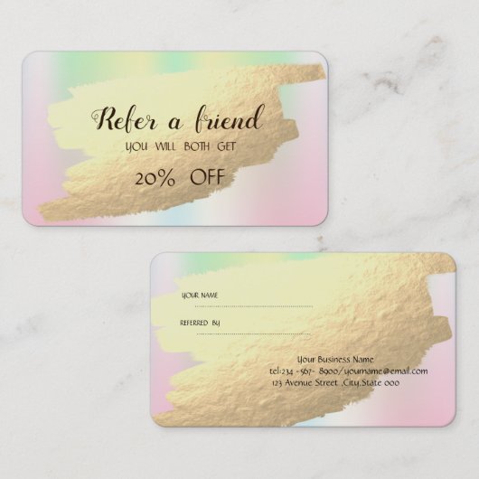 Carte De Référencement Holographie de pointe de pinceau doré moderne (Devant / Derrière)