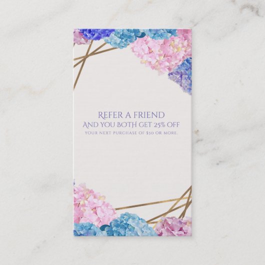 Carte De Référencement Hydrangea & Gold Elegant Floral recommander un ami (Devant)