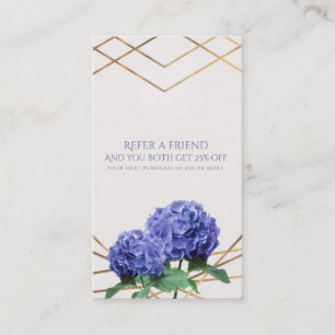 Carte De Référencement Hydrangea & Gold Élégant Floral Réferer un ami