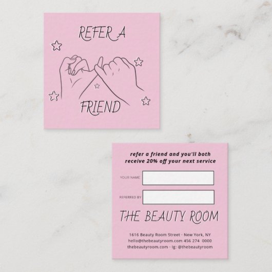 Carte De Référencement Illustration de mains mignonnes rose blush pour re (Devant / Derrière)