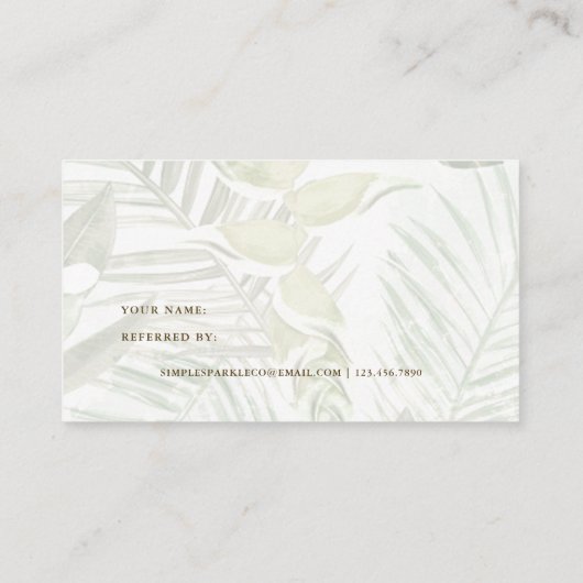 Carte De Référencement Impression moderne de palme verte et blanche (Dos)