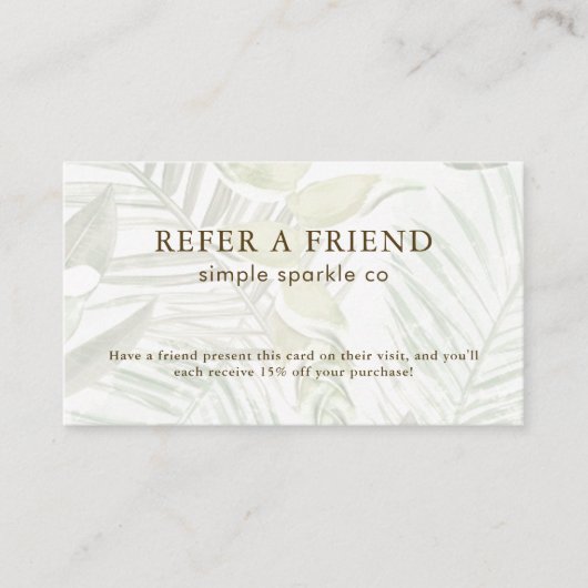 Carte De Référencement Impression moderne de palme verte et blanche (Devant)