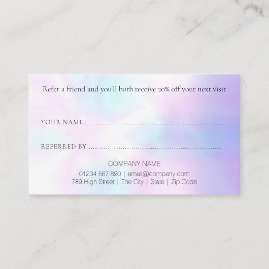 Carte De Référencement Iridescente simple et élégante (Dos)