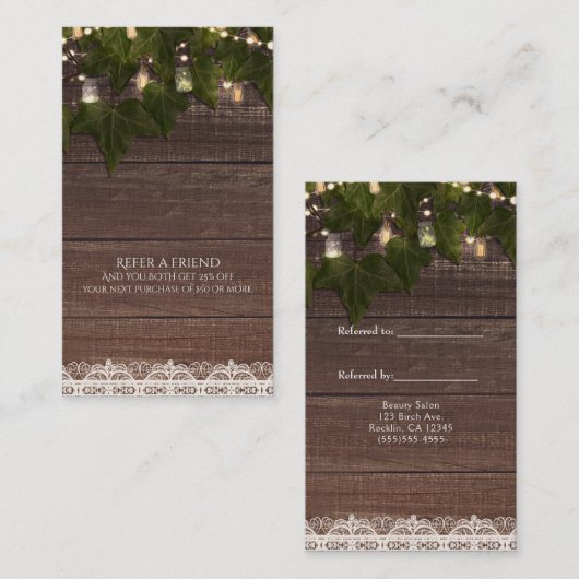 Carte De Référencement Ivy String Lights Mason Jar Rustic Référer un ami (Devant / Derrière)