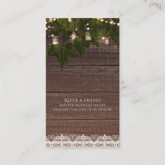 Carte De Référencement Ivy String Lights Mason Jar Rustic Référer un ami (Devant)