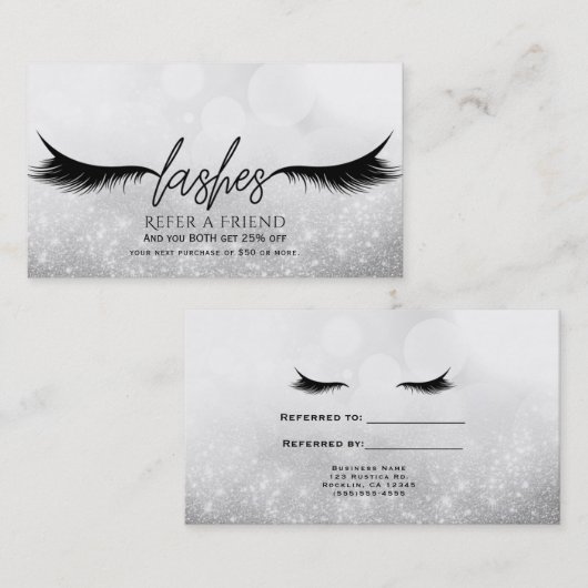 Carte De Référencement Lashes Eyelashes Extensions Argent aiguiller un am (Devant / Derrière)