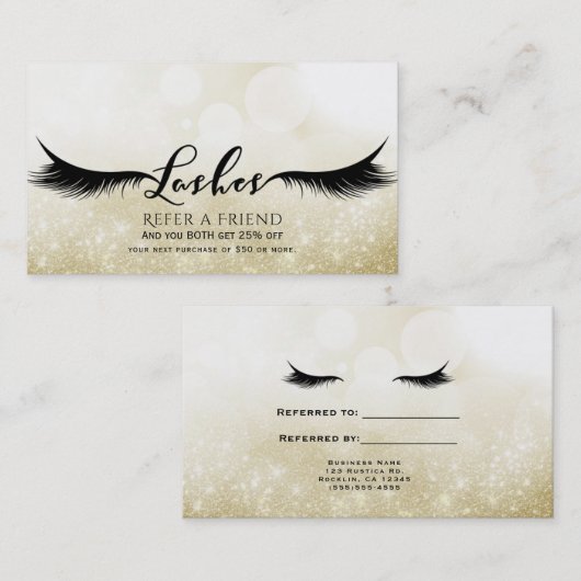 Carte De Référencement Lashes Eyelashes Extensions Gold aiguiller un ami (Devant / Derrière)