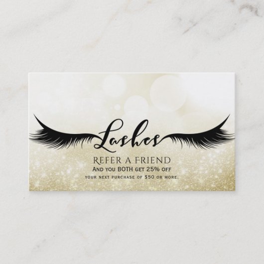 Carte De Référencement Lashes Eyelashes Extensions Gold aiguiller un ami (Devant)