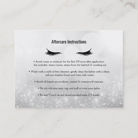 Carte De Référencement Lashes recommander un ami Instruction post-soins A (Dos)