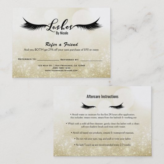 Carte De Référencement Lashes recommander un ami Instructions de suivi Go (Devant / Derrière)