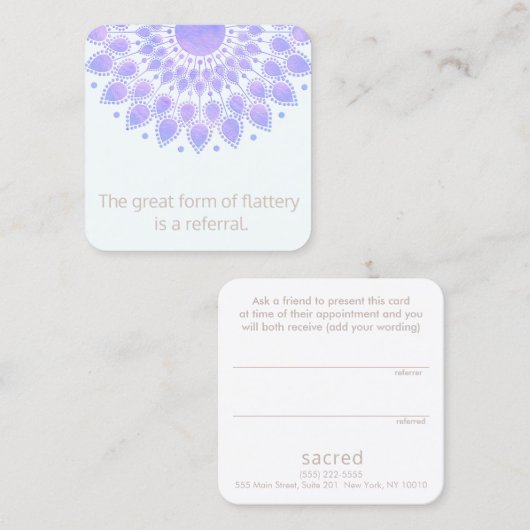 Carte De Référencement Lavender Lotus Flower Mandala Client Referendum (Devant / Derrière)