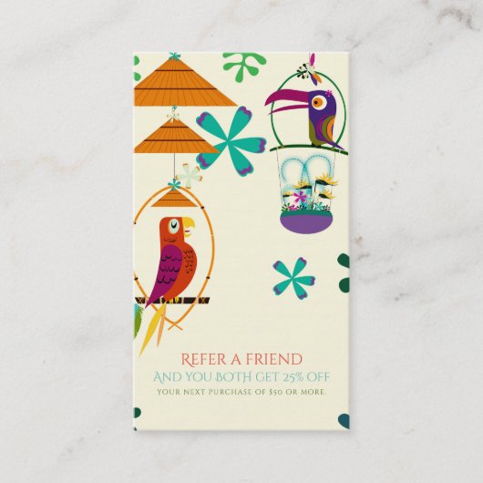 Carte De Référencement Le cru de fête d'anniversaire d'oiseaux de Tiki se (Devant)
