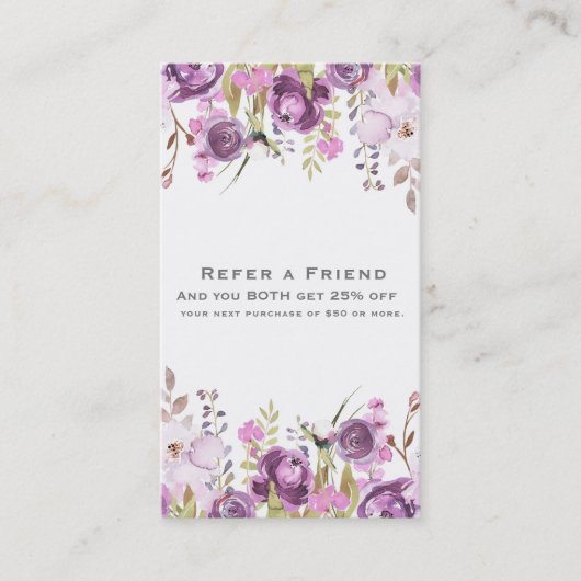 Carte De Référencement Lilas Lavande Violet Floral Chic Réferer un Ami (Devant)