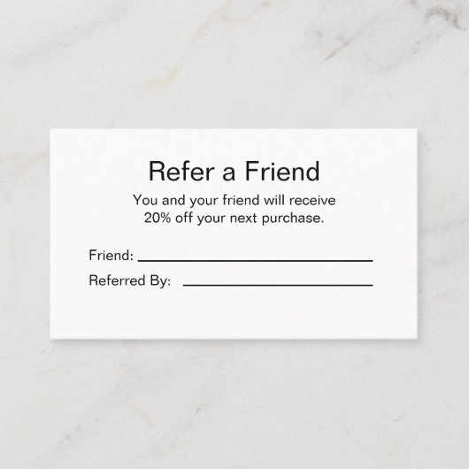 Carte De Référencement Logo d'entreprise Noir et blanc Référer un ami (Devant)