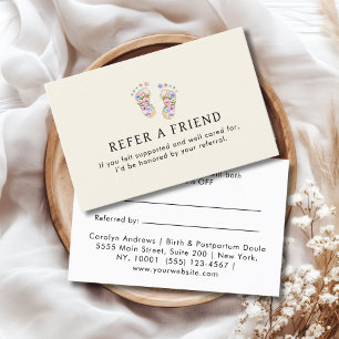 Carte De Référencement Logo Empreinte de Bébé Fleur Colorée Beige