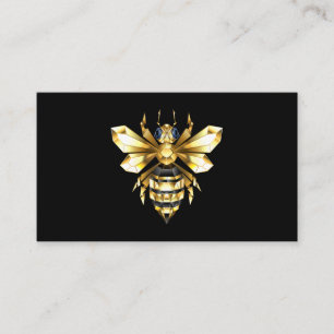 Carte De Référencement Logo Faux Gold Foil Bee Polygonal sur Noir
