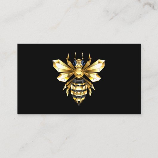 Carte De Référencement Logo Faux Gold Foil Bee Polygonal sur Noir (Devant)