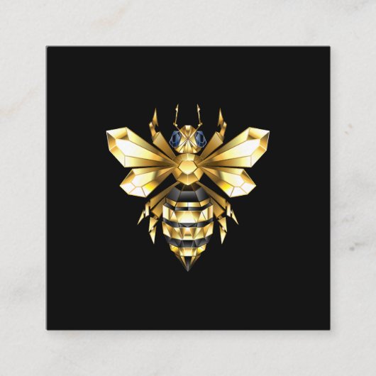 Carte De Référencement Logo Faux Gold Foil Bee Polygonal sur Noir (Devant)
