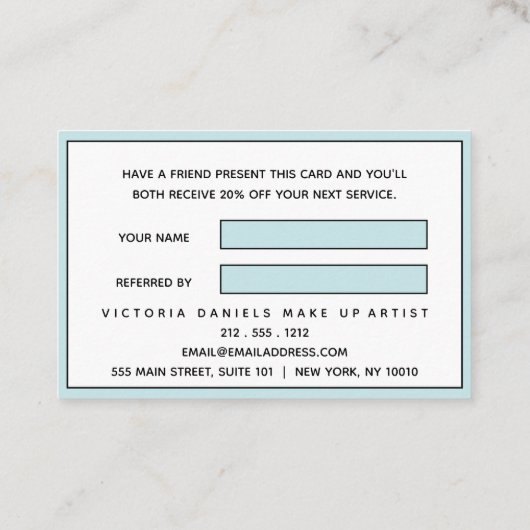 Carte De Référencement Logo féminin | Bleu | professionnel chic (Dos)