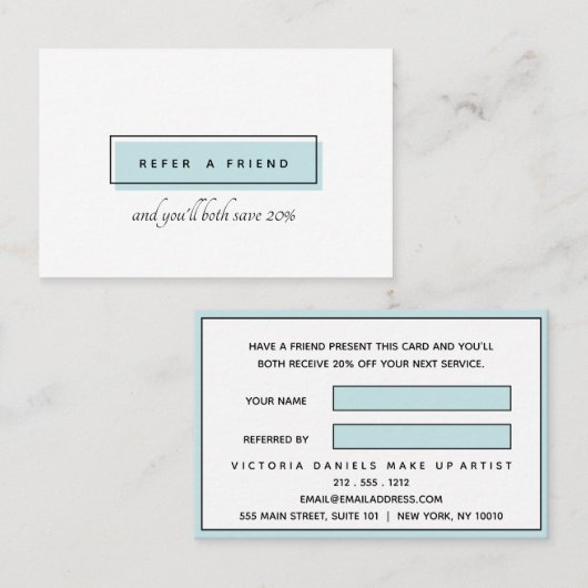 Carte De Référencement Logo féminin | Bleu | professionnel chic (Devant / Derrière)