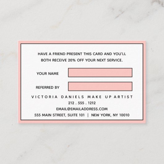 Carte De Référencement Logo féminin | Rose | professionnel chic (Dos)