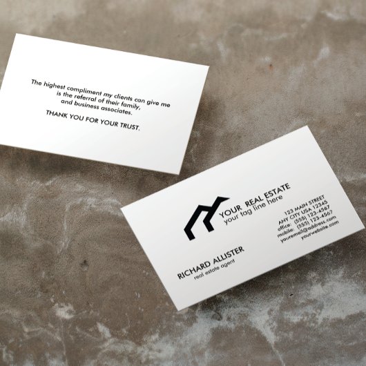 Carte De Référencement LOGO Maison noire agent immobilier professionnel