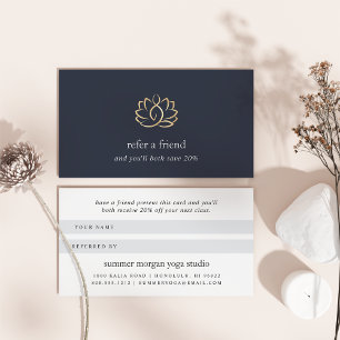 Carte De Référencement Logo Navy & Gold Lotus Yoga Wellness Spa