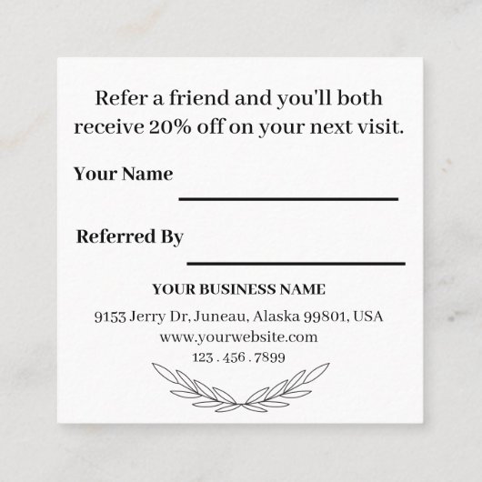 Carte De Référencement Logo Professionnel Noir Et Blanc    (Dos)