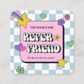 Carte De Référencement Logo Retro Super tendance Rose Bleu Référer un ami (Devant)