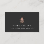 Carte De Référencement Logo rose Gold Floral Ciseaux | Salon (Devant)